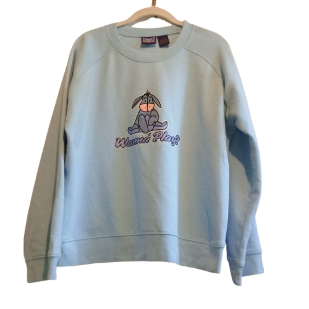Disney Winnie the Pooh Eeyore Sweatshirt "Wanna Play" Blue Size Large